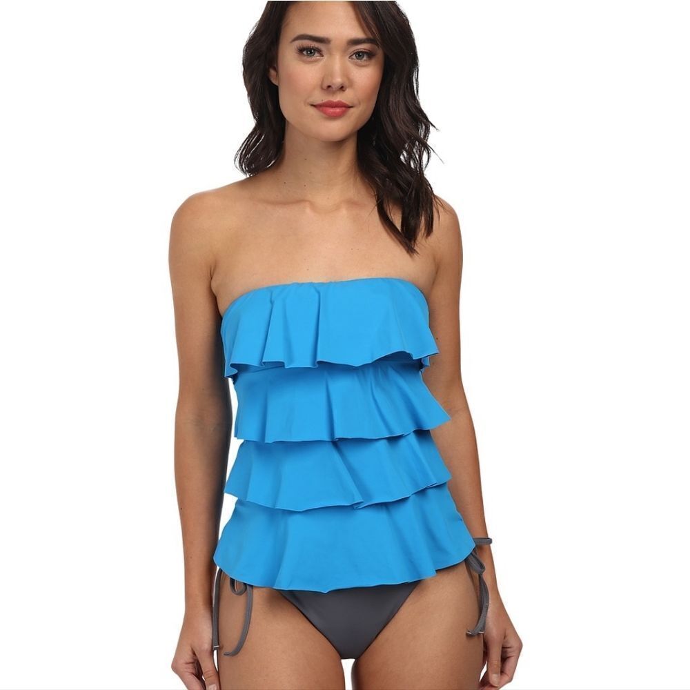 Michael Kors Blue Ruffle Tankini Top And Bikini Bottom Set Size Small